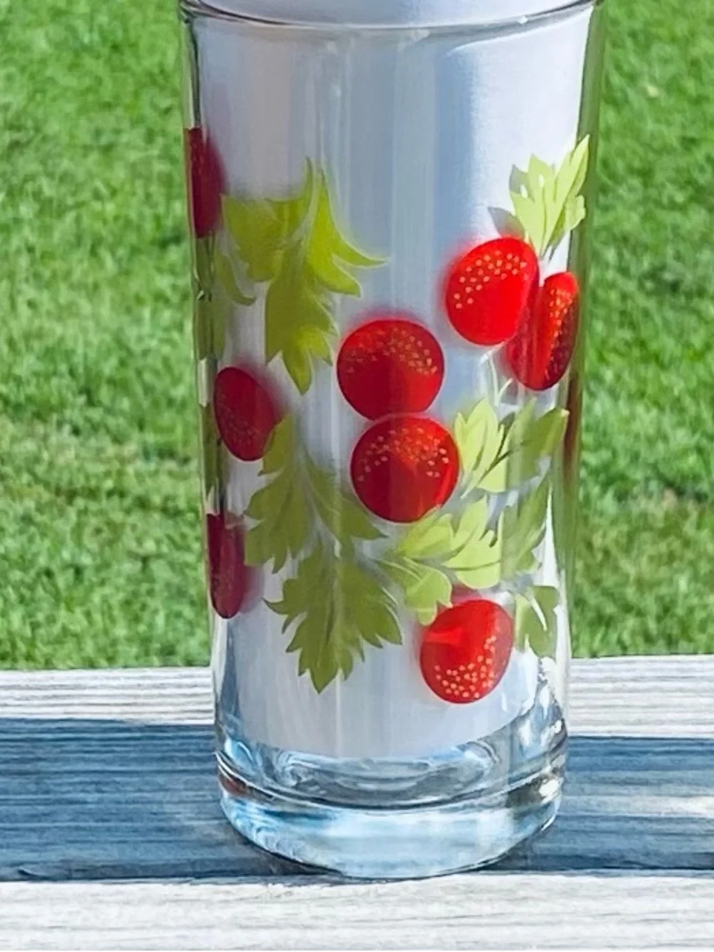 Vintage Cherry-Print Highball Juice Glasses - Set of 3  with T&W stamp